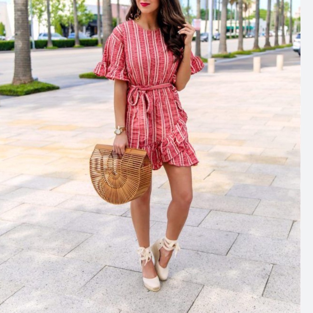 EUC Lost + Wander Size Small Red Striped Ruffle Dress